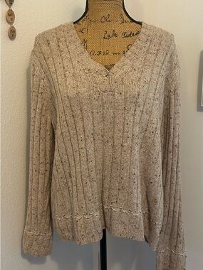 Woolrich Beige Speckled V-Neck Ribbed Sweater